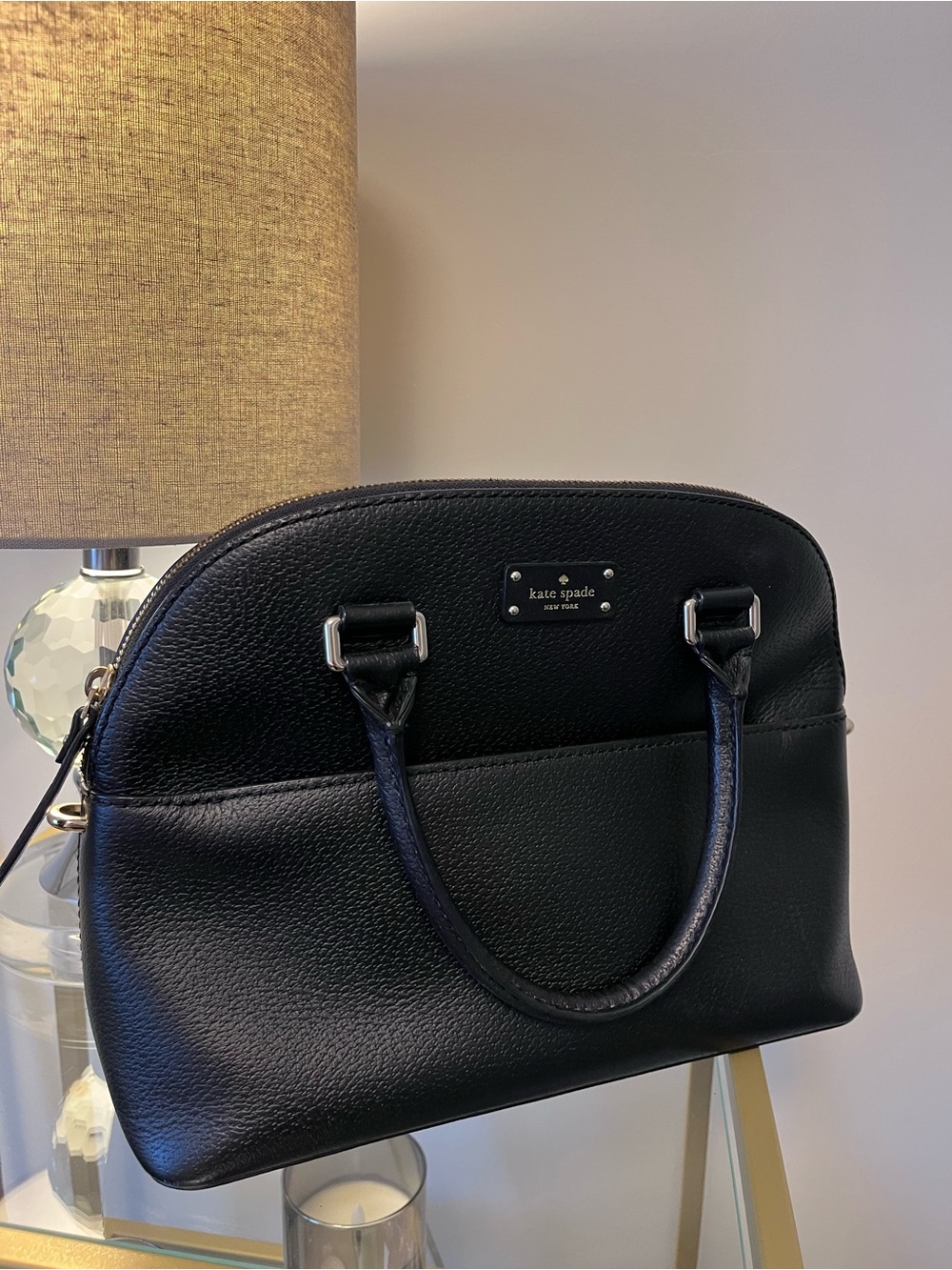kate spade Black Pebbled Leather Satchel with Dome Shape